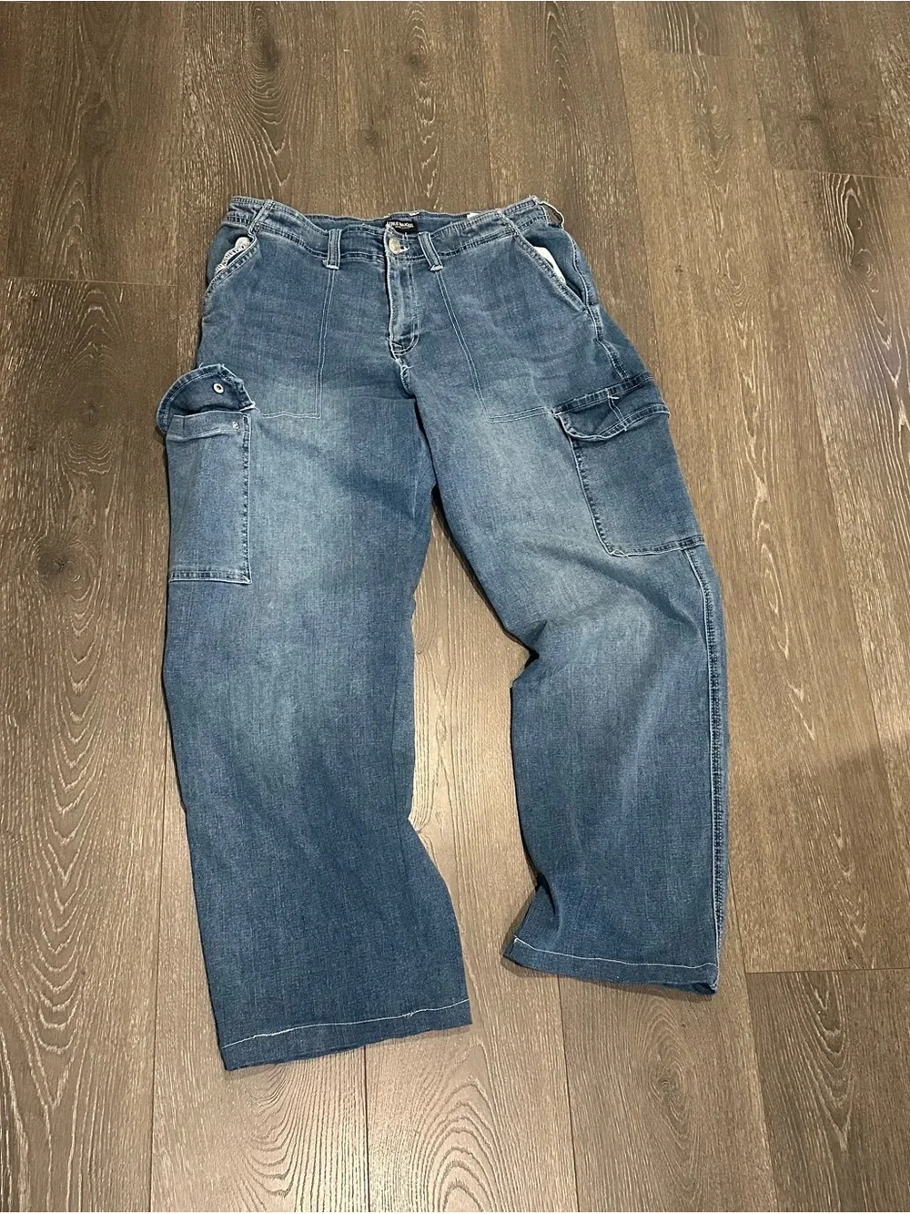 True Religion Men's Washed Blue Relaxed Cargo Jeans